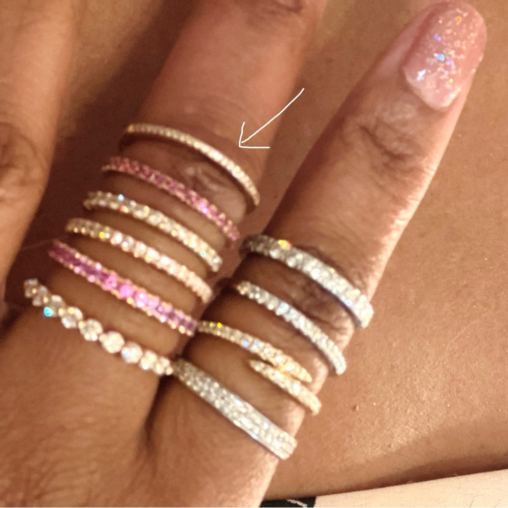 Diamond 10K Rose Gold Half Eternity Stacking Thin Band Ring - Picture 3 of 9